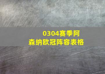 0304赛季阿森纳欧冠阵容表格