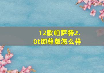 12款帕萨特2.0t御尊版怎么样