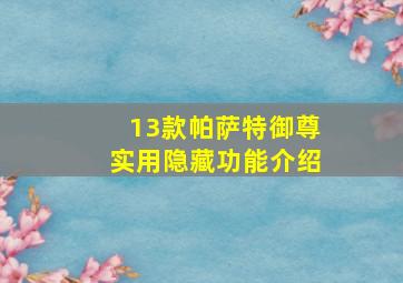 13款帕萨特御尊实用隐藏功能介绍