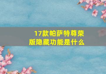 17款帕萨特尊荣版隐藏功能是什么