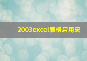 2003excel表格启用宏