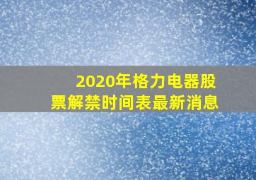 2020年格力电器股票解禁时间表最新消息