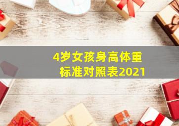 4岁女孩身高体重标准对照表2021