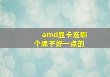 amd显卡选哪个牌子好一点的