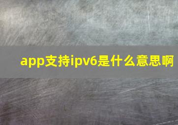 app支持ipv6是什么意思啊