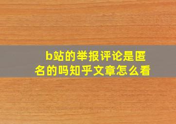 b站的举报评论是匿名的吗知乎文章怎么看