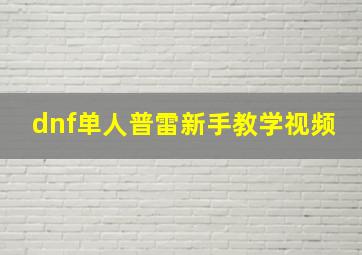 dnf单人普雷新手教学视频