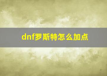 dnf罗斯特怎么加点