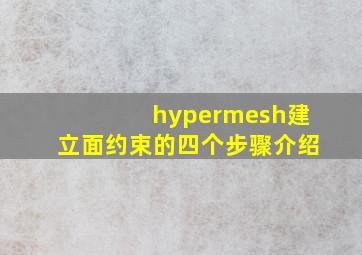 hypermesh建立面约束的四个步骤介绍