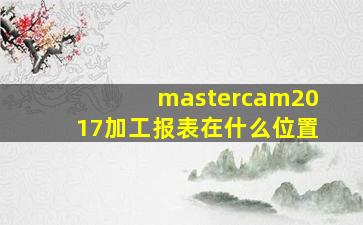 mastercam2017加工报表在什么位置