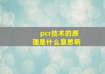 pcr技术的原理是什么意思啊