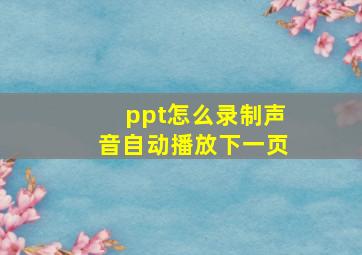 ppt怎么录制声音自动播放下一页