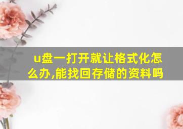 u盘一打开就让格式化怎么办,能找回存储的资料吗