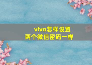 vivo怎样设置两个微信密码一样