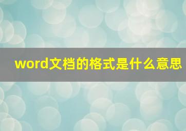 word文档的格式是什么意思