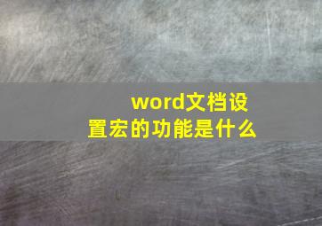 word文档设置宏的功能是什么