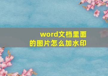 word文档里面的图片怎么加水印