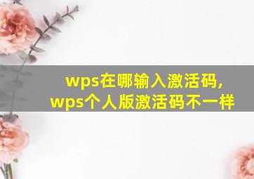 wps在哪输入激活码,wps个人版激活码不一样