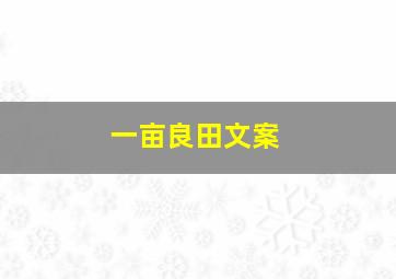 一亩良田文案