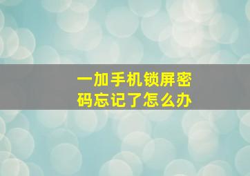 一加手机锁屏密码忘记了怎么办