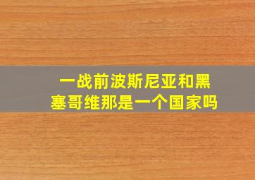 一战前波斯尼亚和黑塞哥维那是一个国家吗