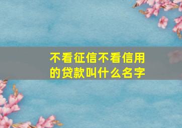 不看征信不看信用的贷款叫什么名字