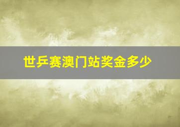 世乒赛澳门站奖金多少