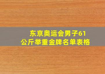 东京奥运会男子61公斤举重金牌名单表格