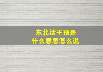 东北话干预是什么意思怎么说