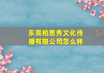 东莞柏思秀文化传播有限公司怎么样