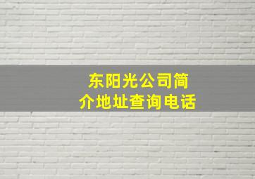 东阳光公司简介地址查询电话