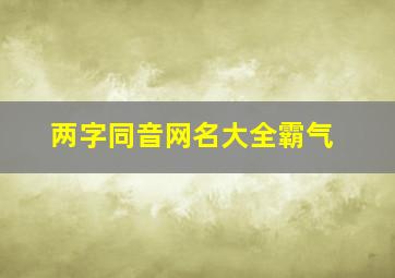 两字同音网名大全霸气