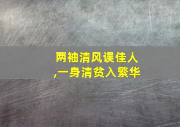 两袖清风误佳人,一身清贫入繁华