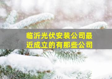 临沂光伏安装公司最近成立的有那些公司