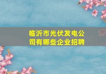 临沂市光伏发电公司有哪些企业招聘