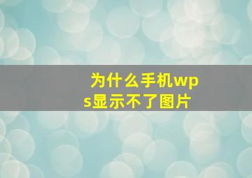 为什么手机wps显示不了图片