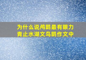 为什么说鸬鹚最有眼力青止水湖文鸟鹚作文中