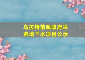 乌拉特前旗政府采购地下水项目公示