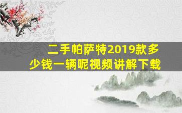 二手帕萨特2019款多少钱一辆呢视频讲解下载