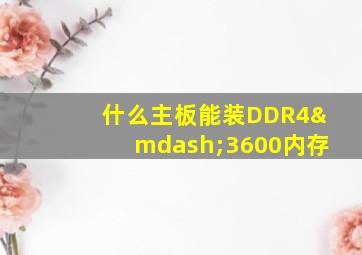 什么主板能装DDR4—3600内存