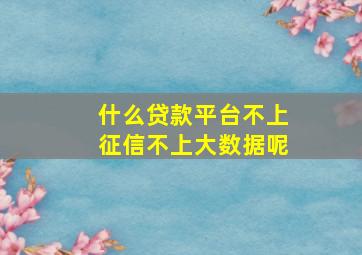 什么贷款平台不上征信不上大数据呢