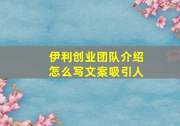 伊利创业团队介绍怎么写文案吸引人