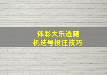 体彩大乐透随机选号投注技巧