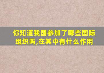 你知道我国参加了哪些国际组织吗,在其中有什么作用