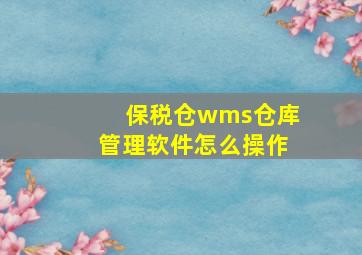 保税仓wms仓库管理软件怎么操作