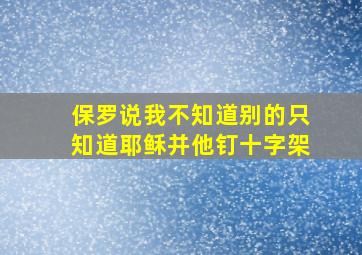 保罗说我不知道别的只知道耶稣并他钉十字架