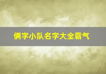 俩字小队名字大全霸气