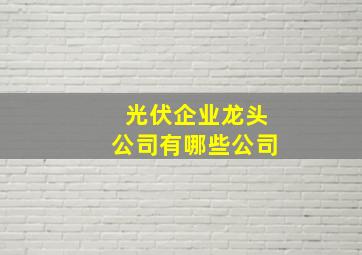 光伏企业龙头公司有哪些公司