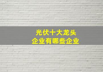 光伏十大龙头企业有哪些企业