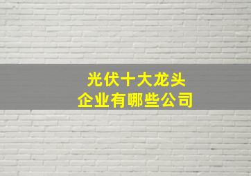 光伏十大龙头企业有哪些公司